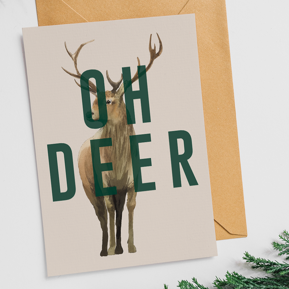 Vintage Style Oh Deer Christmas Card