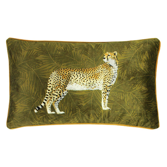 Cheetah Botanical Cushion | Moss Green