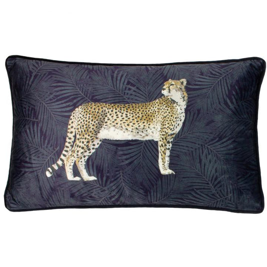 Cheetah Botanical Cushion, Navy