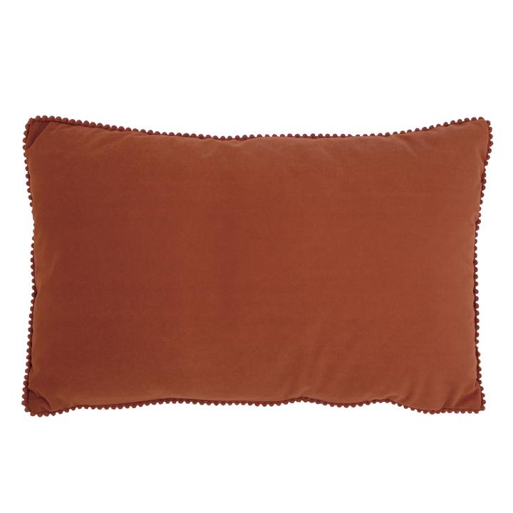 Pom Pom Edged Rectangle Cushion | Brick