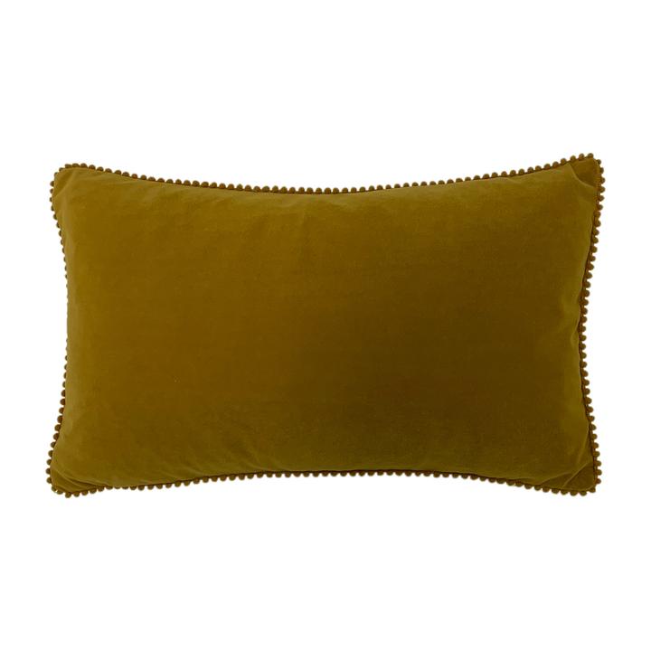 Pom Pom edged Rectangle Cushion, Ochre