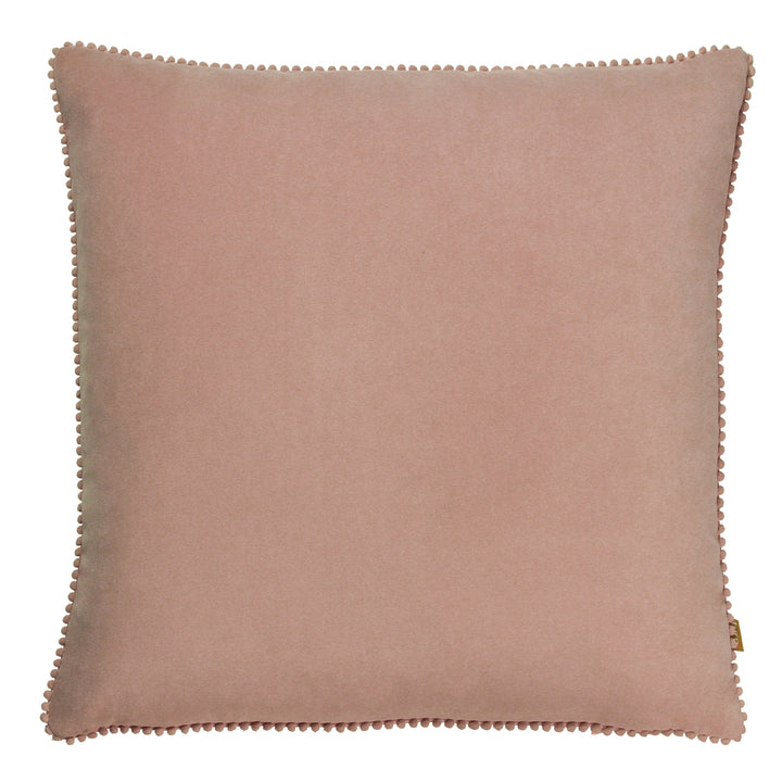 Pom Pom Edged Square Velvet Cushion, Blush
