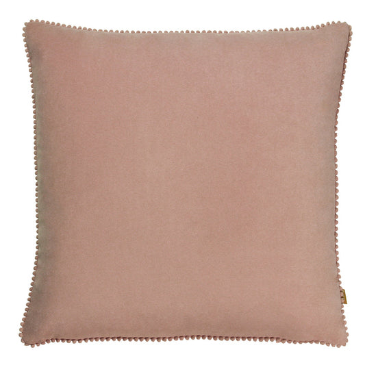 Pom Pom Edged Square Velvet Cushion, Blush