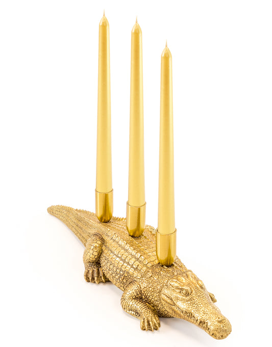 Antique Gold Crocodile Trio Candle Holder