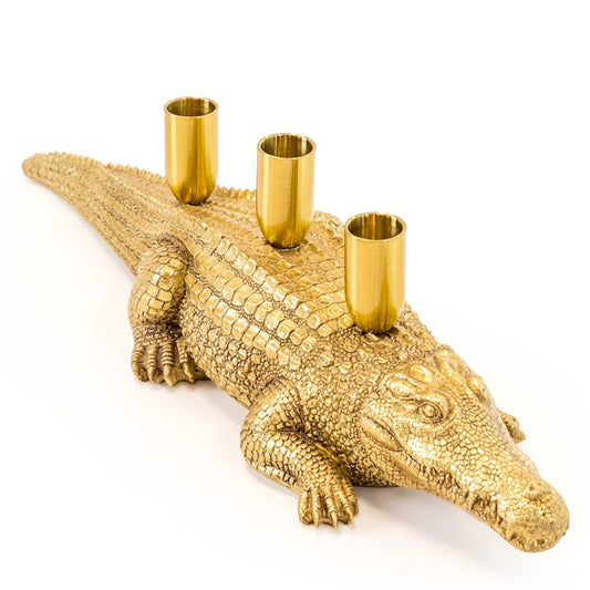 Antique Gold Crocodile Trio Candle Holder