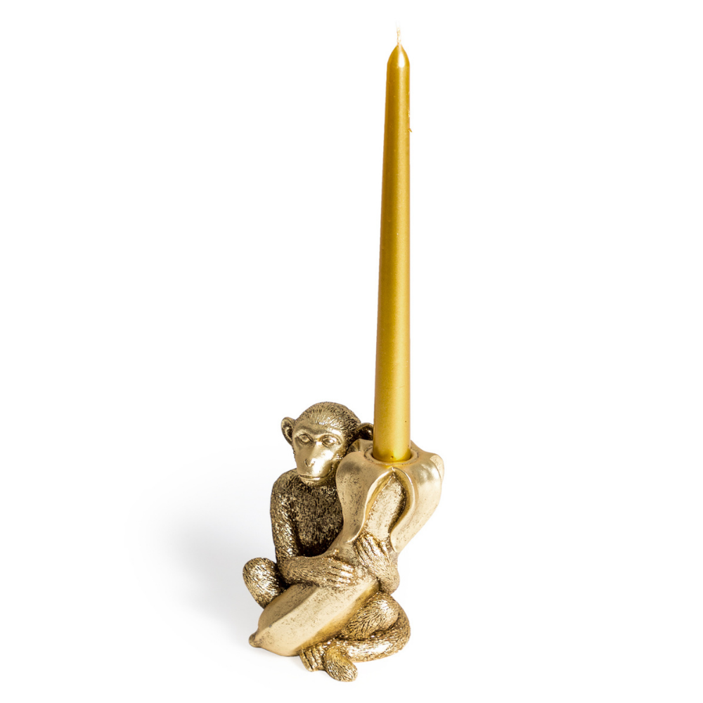 Gold Monkey With Banana Candle Holder