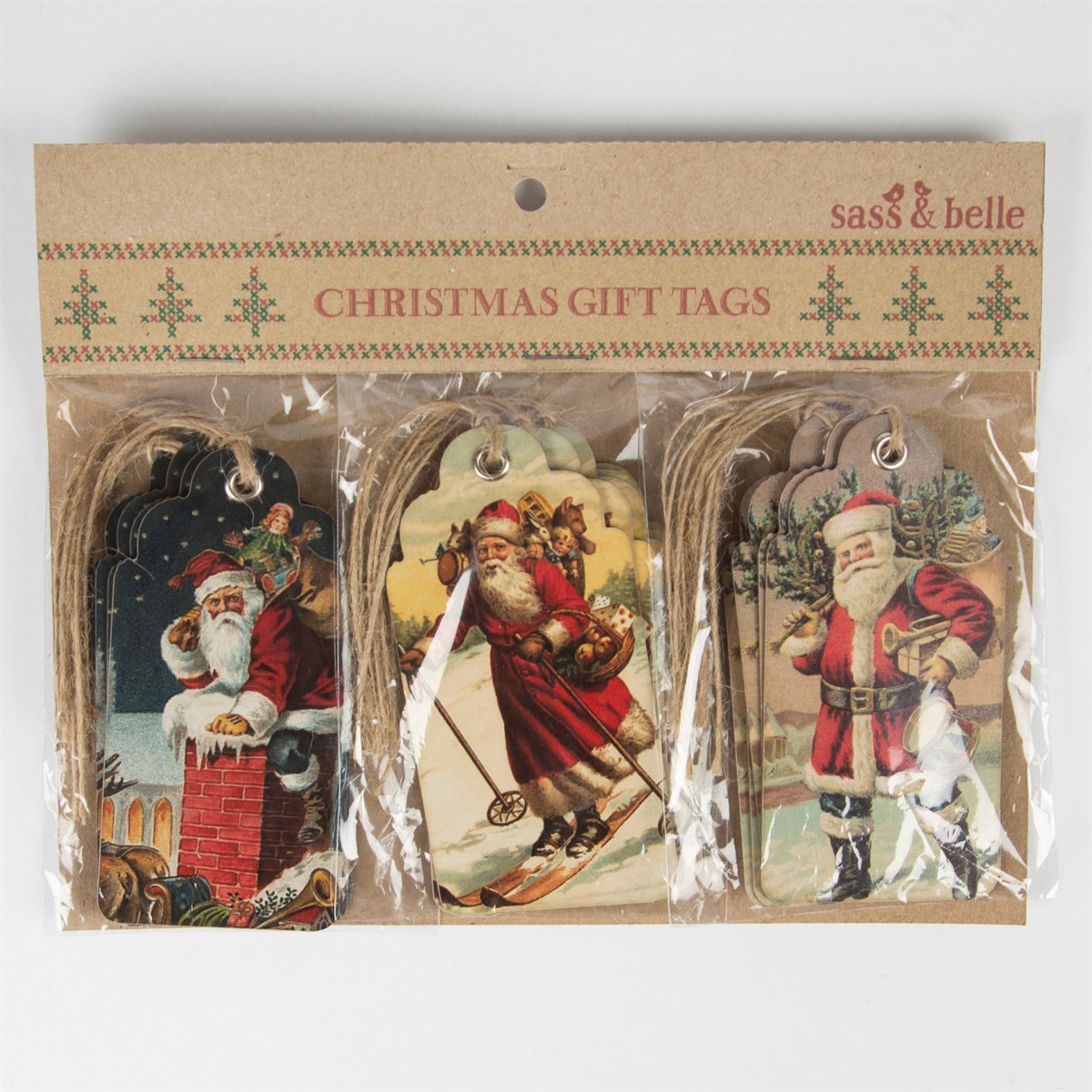 Retro Father Christmas Scene, Gift Tags | Set of 15