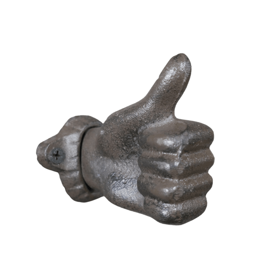 Cast iron thumbs up hook for mounting to the wall
