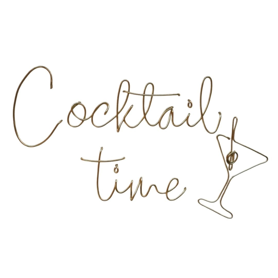Gold Cocktail Time wire word wall art with a Martini Glass for hanging on your wall