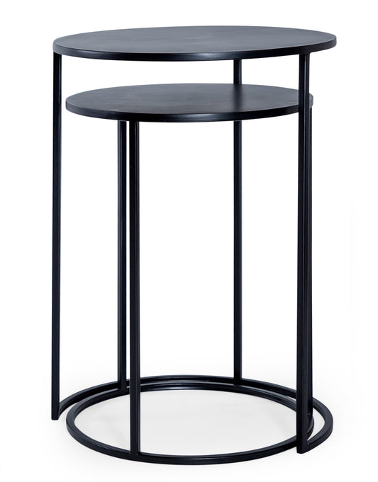 Nest of 2 Matte Black Metal Side Tables