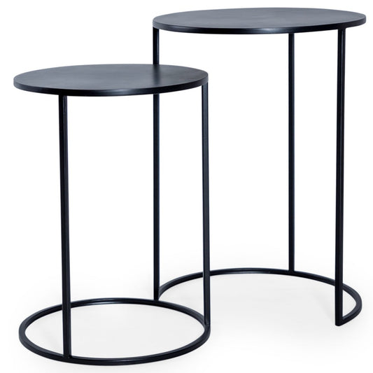 Nest of 2 Matte Black Metal Side Tables