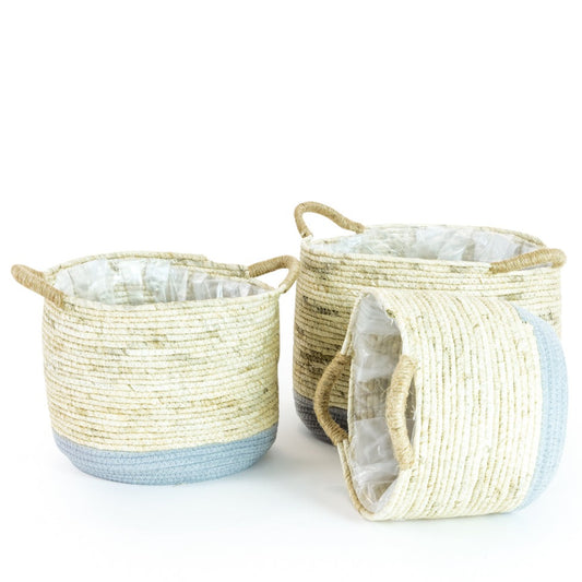 Rustic Wicker & Grey Storage Baskets/Plant Pots