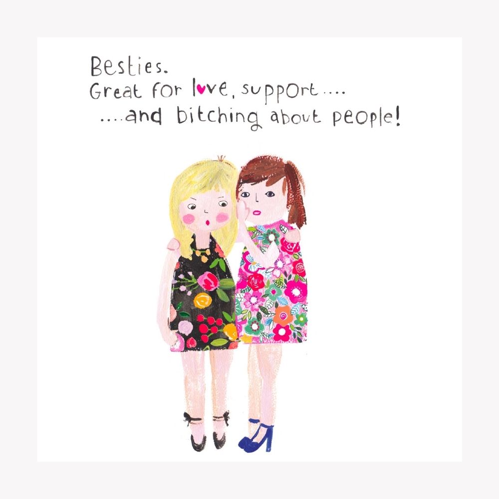 Besties Birthday Card with Two Girls Gossiping on the front