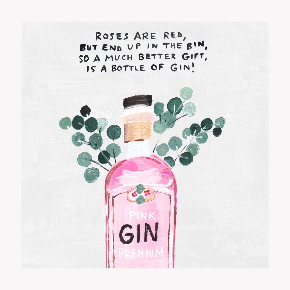 Pink Gin Birthday Card with Gin Bottle and Eucalyptus Leaves