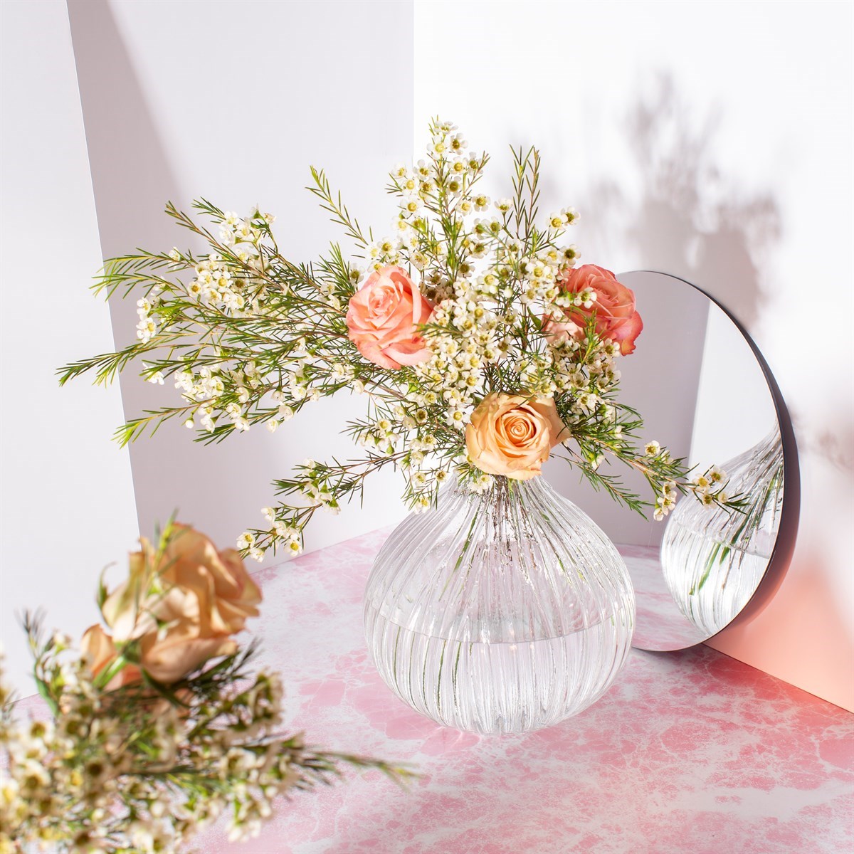 Florence Round Ribbed Glass Vase | Clear