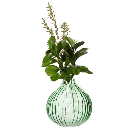 Florence Round Ribbed Glass Vase, Green