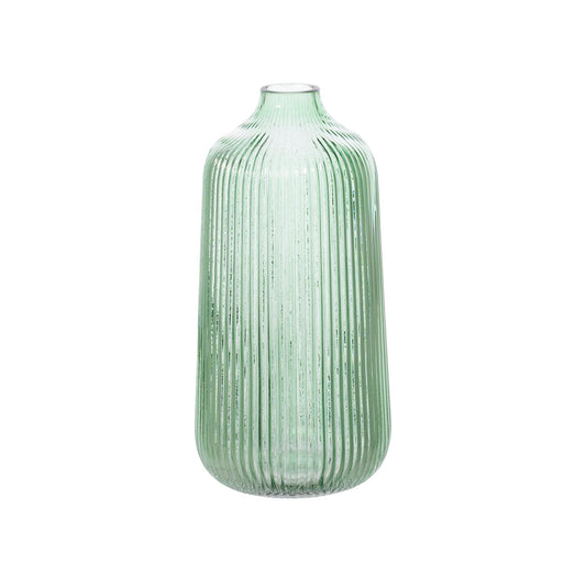 Ribbed Glass Vase, Green