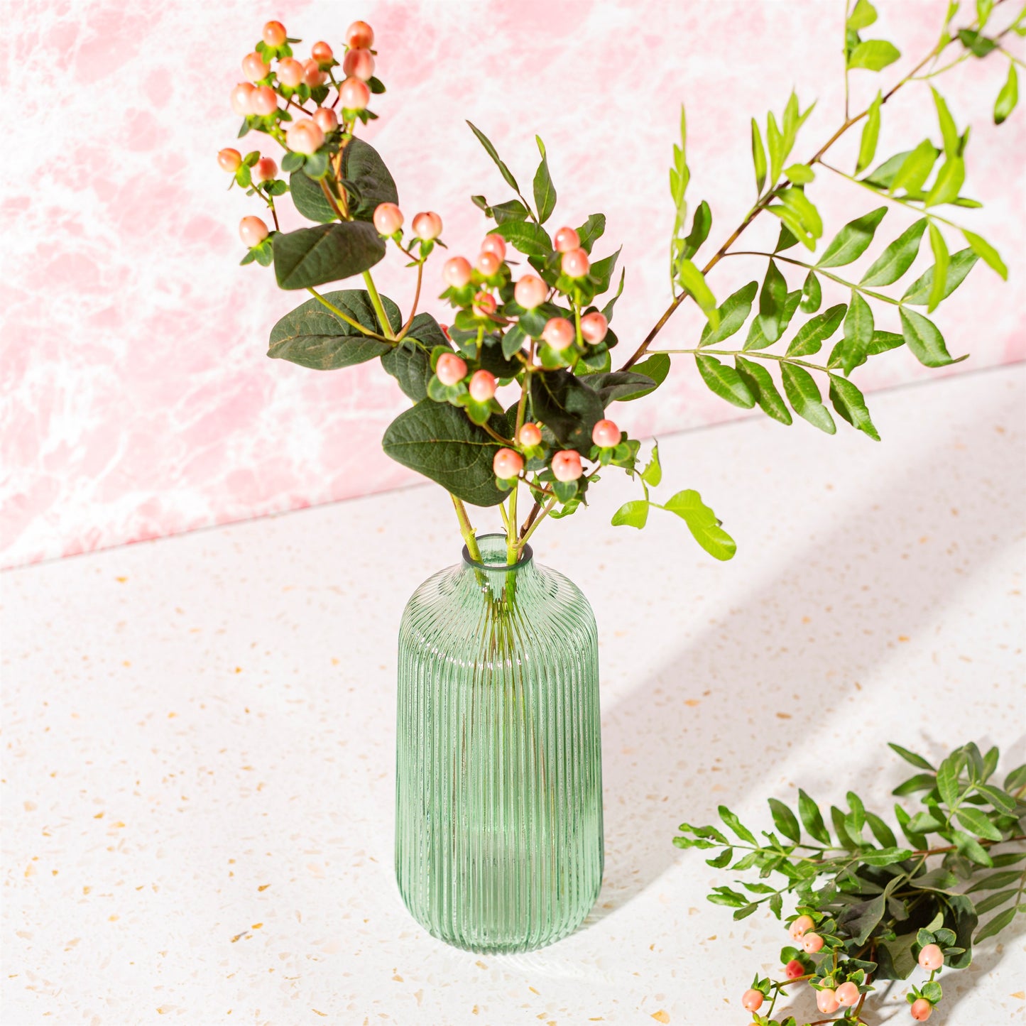 Ribbed Glass Vase, Green