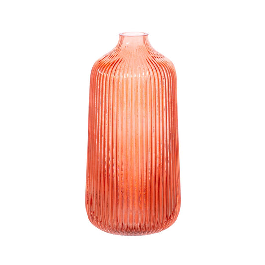 Fluted Glass Vase With Ribbed Edges, Amber