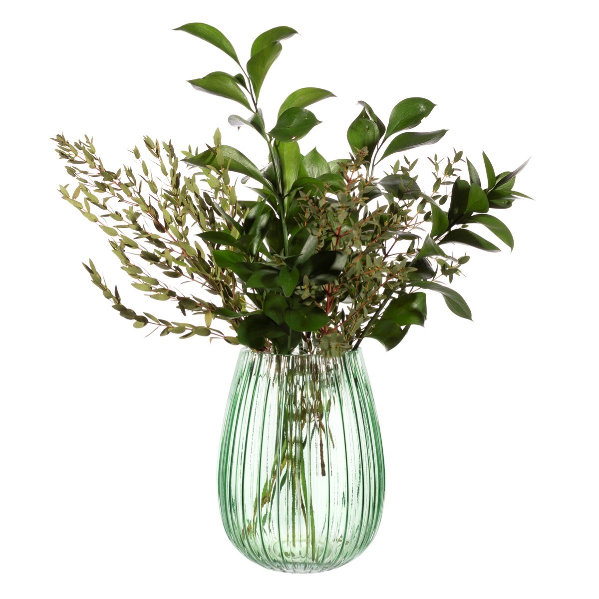 Flora Tall Fluted Ribbed Glass Vase, Green