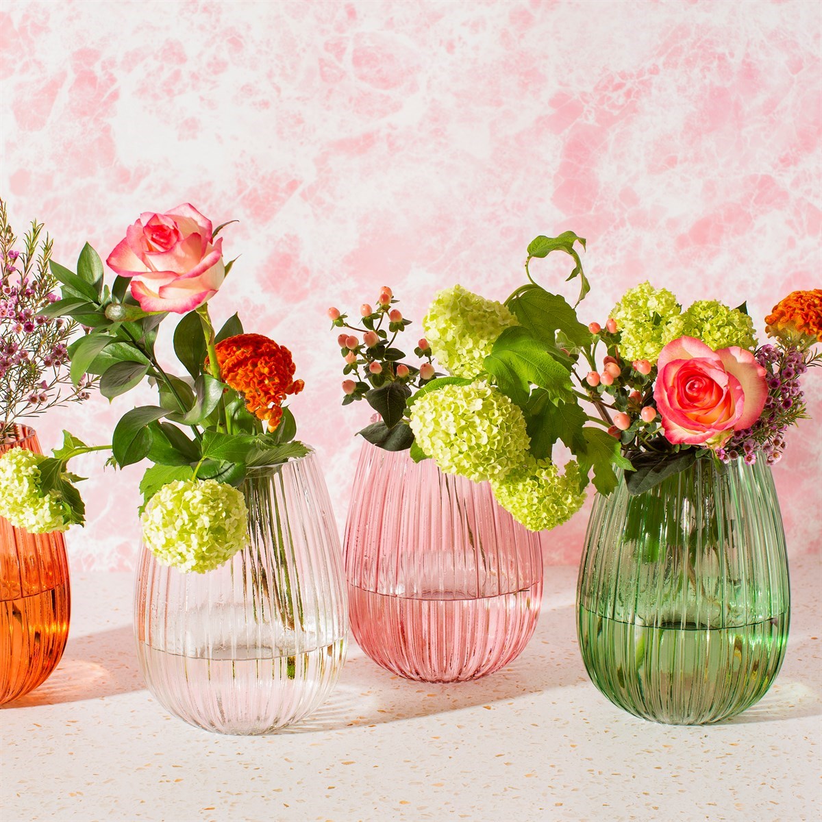 Flora Tall Fluted Ribbed Glass Vase | Pink
