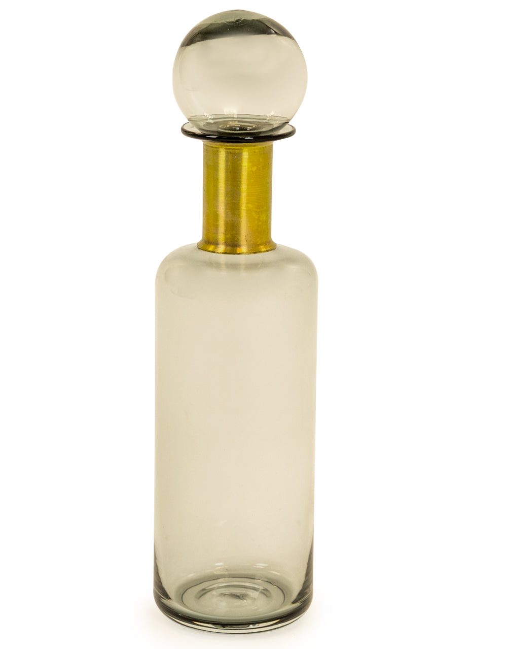 Slim Smoke Grey Glass Apothecary Bottle with Brass Neck