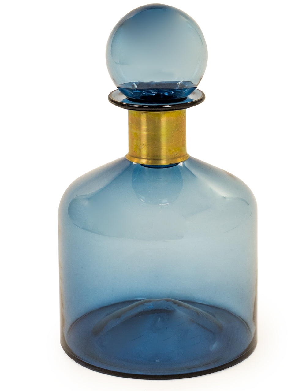 Large Blue Apothecary Bottle with Brass Neck