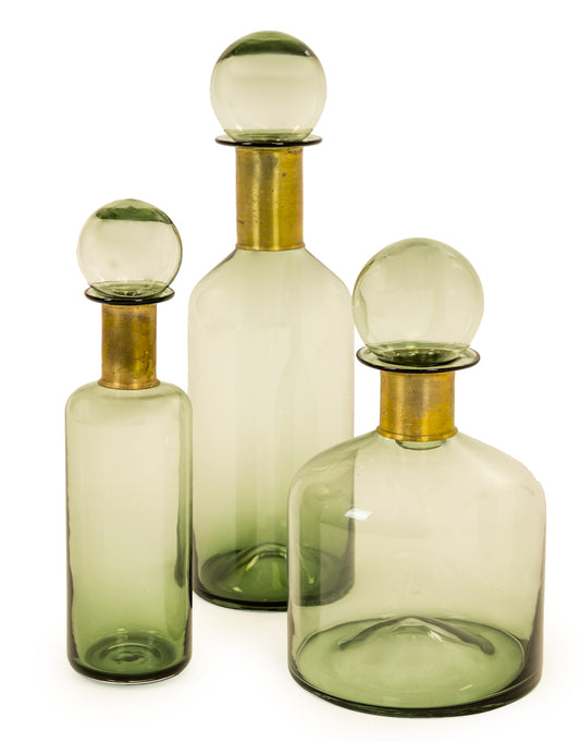 Slim Green Glass Apothecary Bottle with Brass Neck