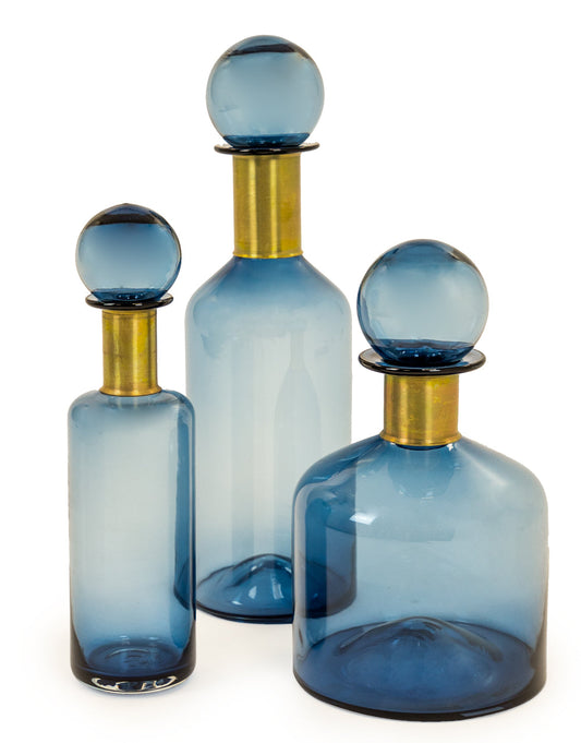 Large Blue Apothecary Bottle with Brass Neck