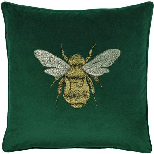 Embroidered Bee Cushion | Emerald