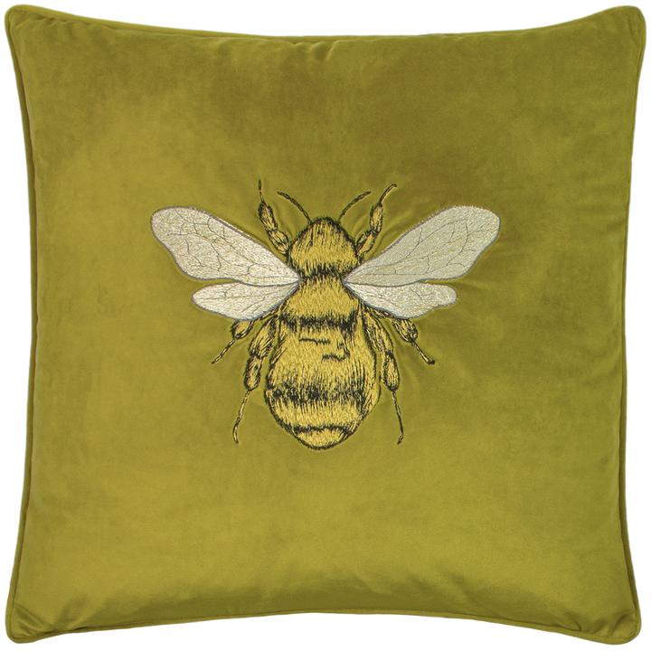 Embroidered Bee Cushion | Olive