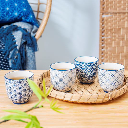 Sashiko Pattern Cups - Set of 4