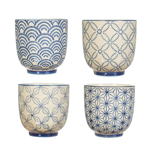 Sashiko Pattern Cups - Set of 4