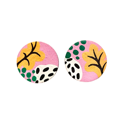 Pink & Yellow Tropical Large Studs
