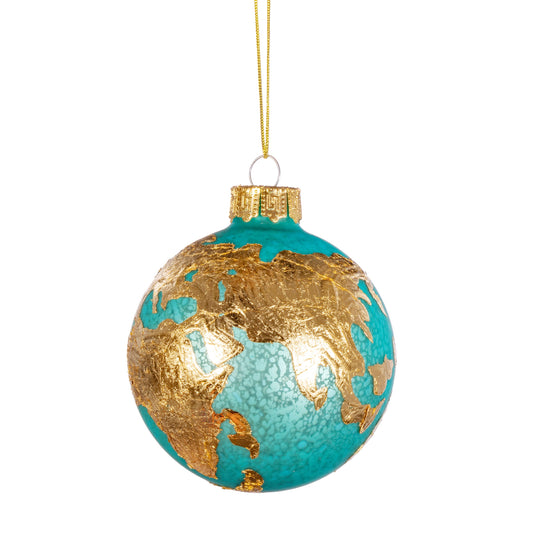 Turquoise & Gold Glass Globe Shaped Bauble