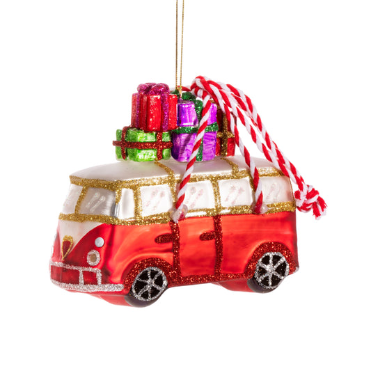 Campervan Shaped Glass Bauble