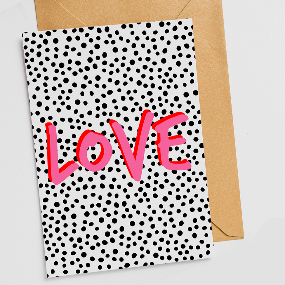 Pink & Red Polka Dot Love Card with Kraft Envelope