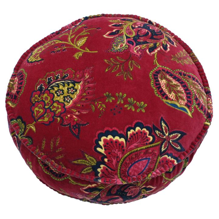 Exotic Flower Round Velvet Cushion, Pomegranate
