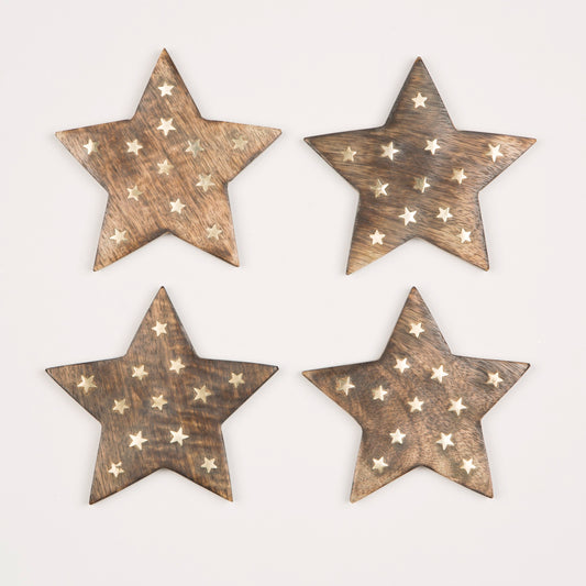 Mango Wooden Gold/Brass Star Coasters - Set of 4