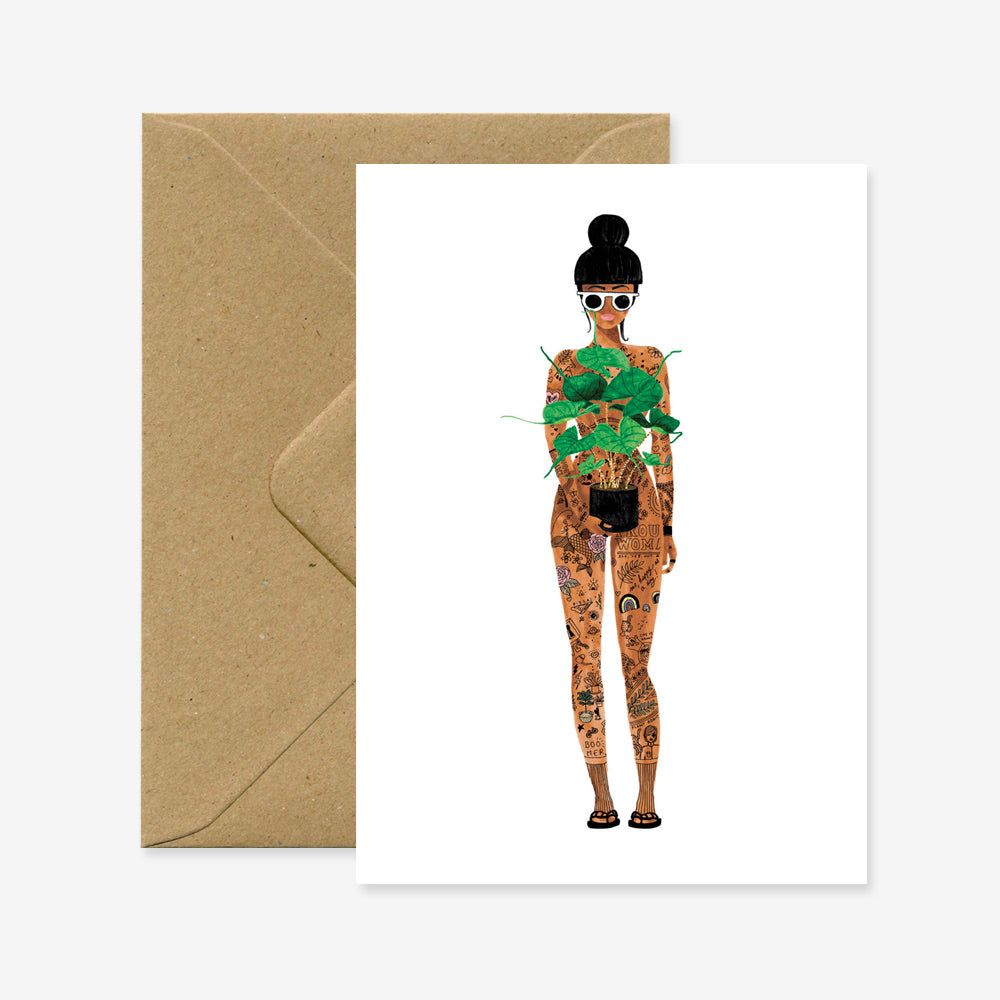 Naked Girl with a Plant Card