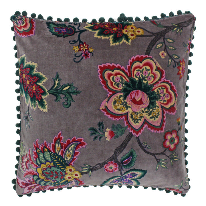 Indian Flower Velvet Pom Pom Cushion