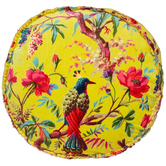 Birds & Botanics Round Velvet Cushion | 50 x 12cm