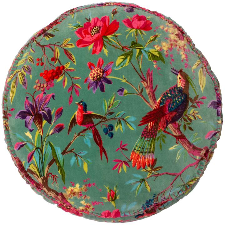 Birds & Botanics Round Velvet Cushion | 50 x 12cm