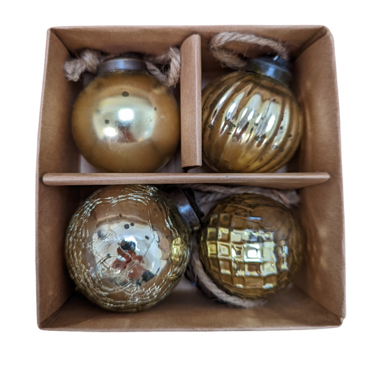 Gold Crackle Glass Bauble | Set of 4