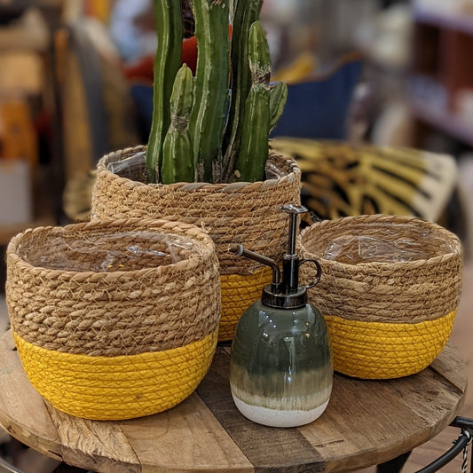 Yellow Split Seagrass Woven Storage Baskets/Planters