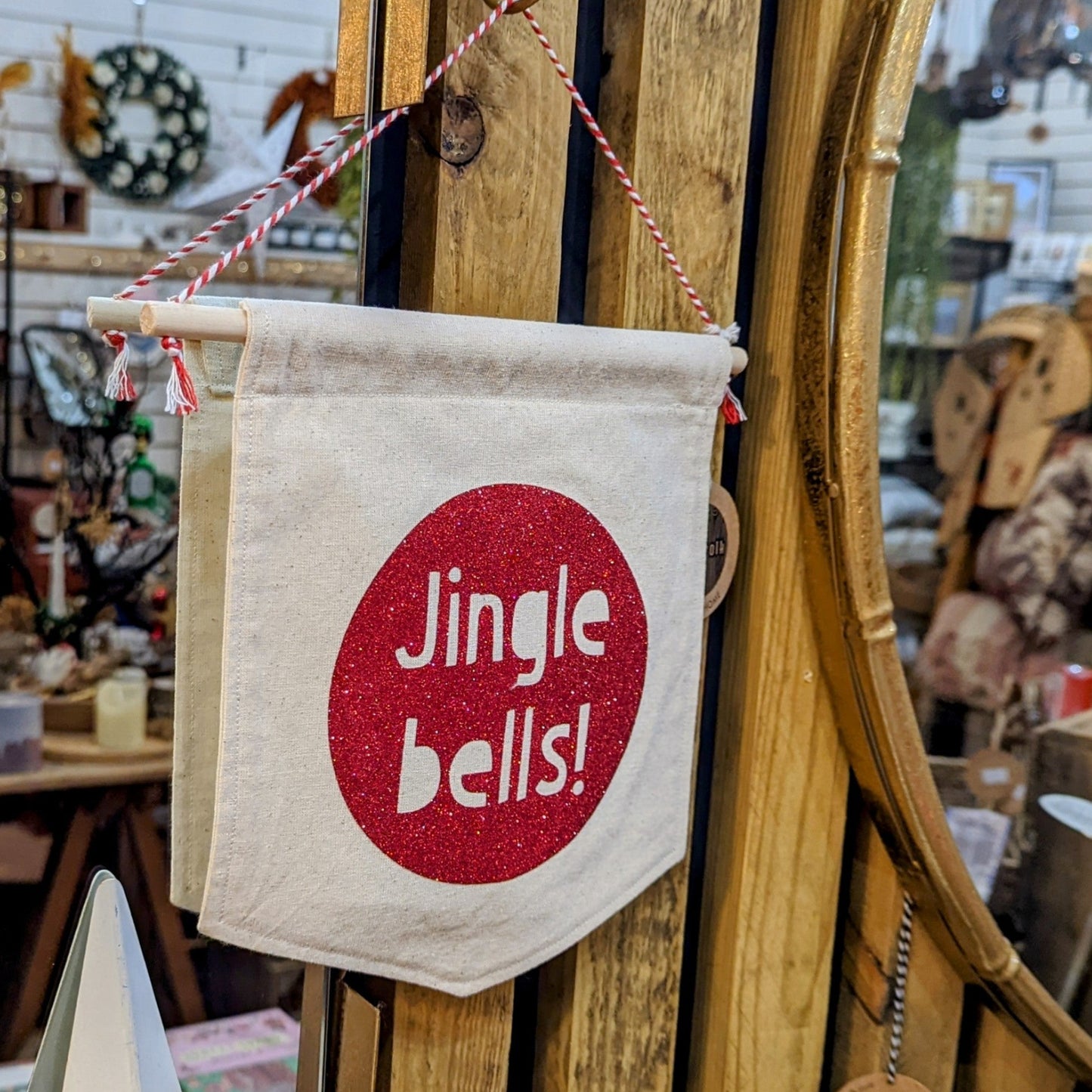 Red Jingle Bells Canvas Wall Hanging/Pennant