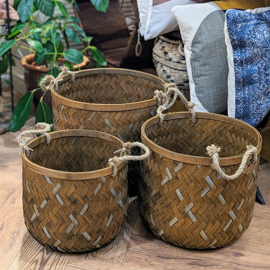 Woven Wood & Metal Basket