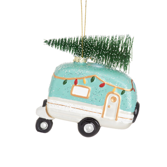 Retro Campervan Shaped Glass Bauble