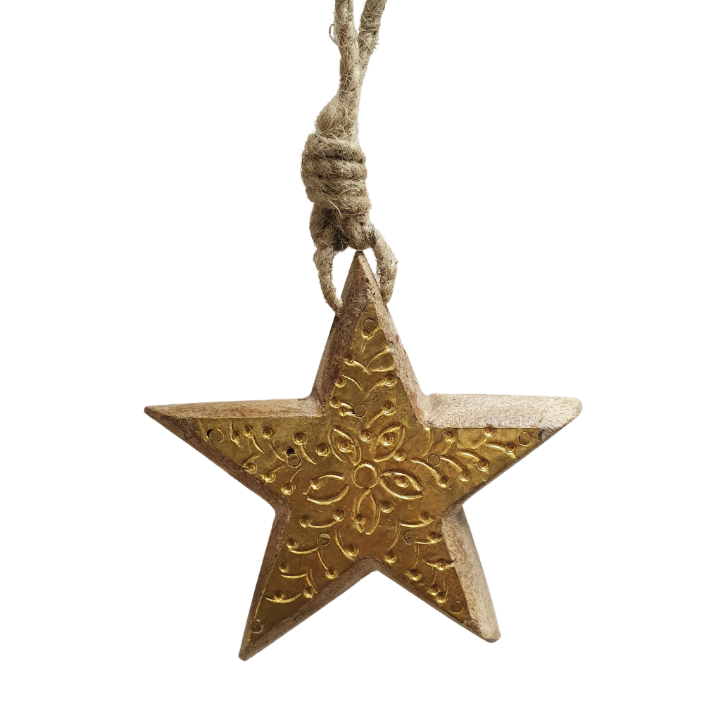 Engraved Gold Star Tree Decoration