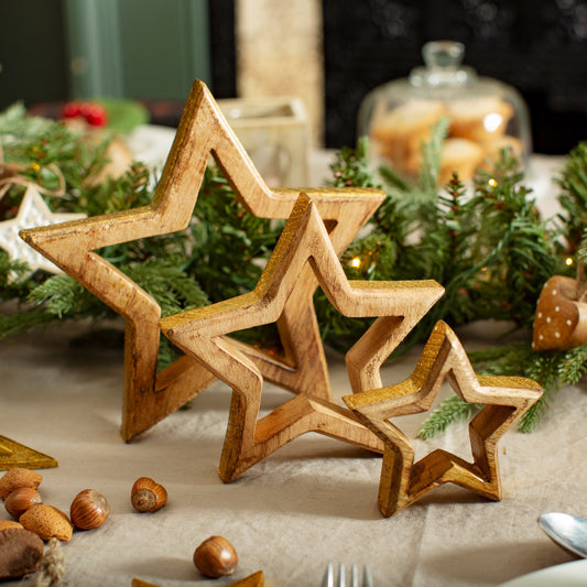 Wooden Edged Gold Standing Star